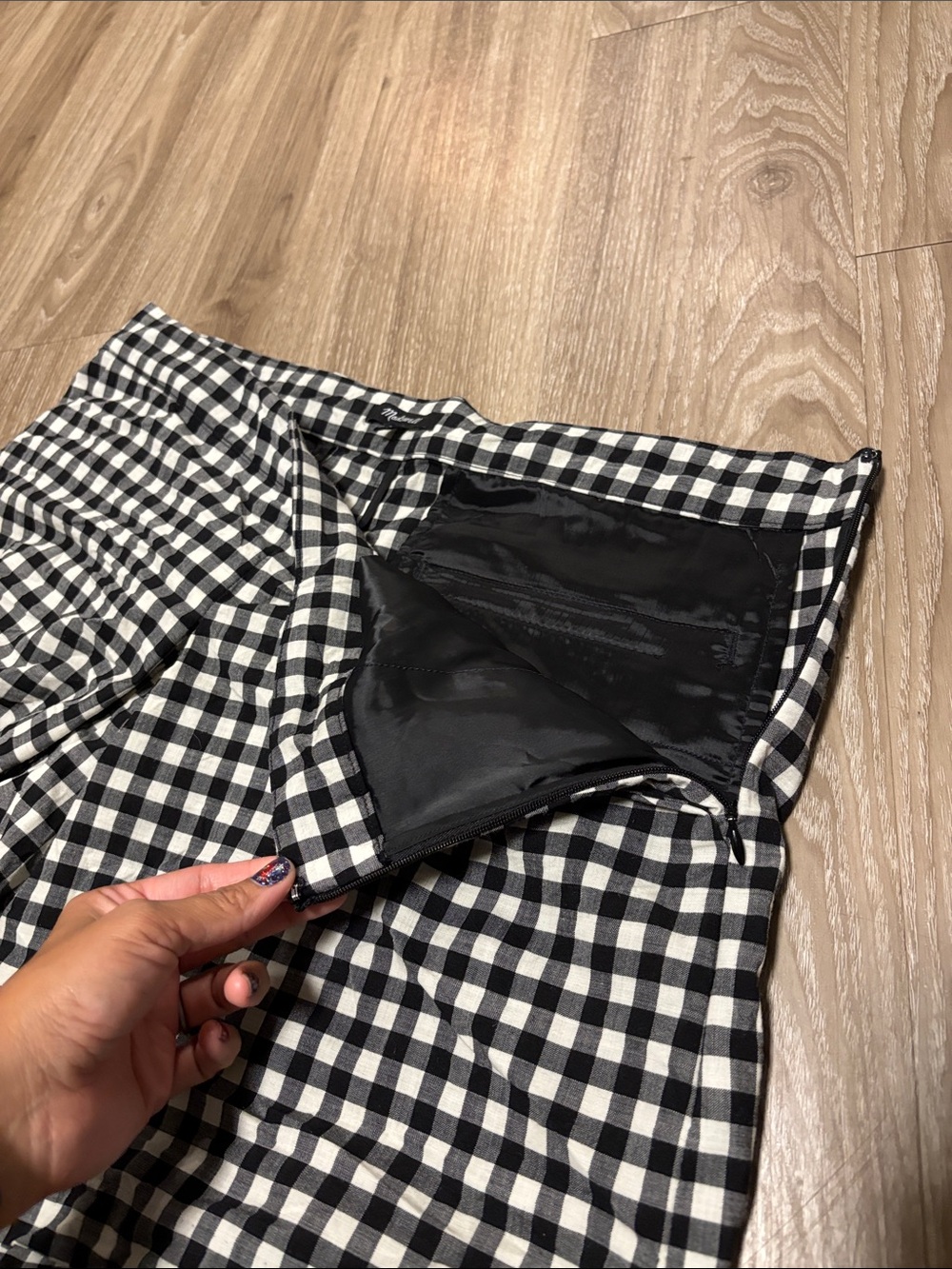 Madewell Mini Gingham Skort Size 14 Black and White Preppy Punk Wool Blend - Picture 6 of 7